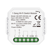 Interrupteur mural Wi-Fi 240V 16A en matériau PC, sans dérivation, avec contrôle par interrupteur externe, compatible Smart Life, IP20