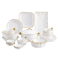 Service de table pour la maison, en céramique classique, bols à bord doré, baguettes, assiettes, vaisselle en porcelaine jetable, service de table de mariage