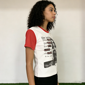 T-shirt da <span class=keywords><strong>donna</strong></span> personalizzata stile Y2K estivo, patchwork a <span class=keywords><strong>quadri</strong></span> con stampa DGT, a contrasto di colore, crop top sexy, vestibilità slim - Product Image 2