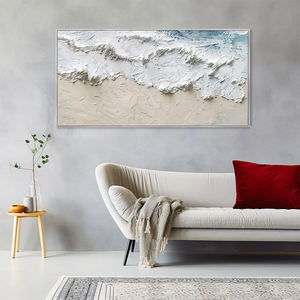 3D blanc plâtre Style toile peinture à l'huile Texture épaisse vague mur Art moderne exquis paysage marin décor abstrait Wabi Sabi <span class=keywords><strong>plage</strong></span> - Product Image 3