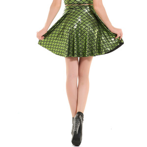 Jupe en cuir PU sexy à écailles de poisson, plissée, en latex, pour la danse, vêtements de club pour femmes, mini-jupe en cuir verni courte pour la danse - Product Image 5