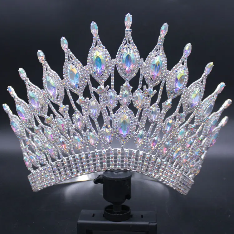 2023 Full Round Pageant Crown Wedding Big and AB Stone Tiara e Crown Miss World Tall Pageant Crown for women
