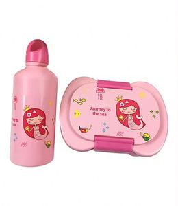 Cheap Kids <b>Lunch</b> Box w FREE TUMBLER <b>Set</b> ( 2 Compartments) School Office Baunan Bento (Blue Pink Yellow) - Product Image 3