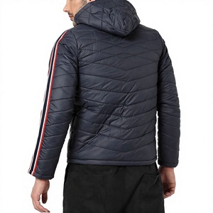 Men's Navy Hooded <b>Puffer</b> <b>Jacket</b> With Red <b>White</b> Stripe Sleeve Windproof Zipper Closure Casual Winter Coat Regular Fit 2026 - Product Image 6