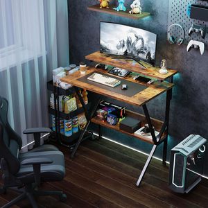 Escritorio Pequeño <span class=keywords><strong>de</strong></span> Madera para Computadora, para Espacios Pequeños, con Soporte Ajustable para Monitor, Almacenamiento Compacto, Escritorio Pequeño para Dormitorio u Hogar - Product Image 2