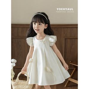 YOEHYAUL X4392 Abiti Estivi Personalizzati di Alta Qualità per Bambine, <span class=keywords><strong>Vestito</strong></span> Bianco con Fiori 3D e Farfalle, Elegante Abito in Raso per Bambine - Product Image 3