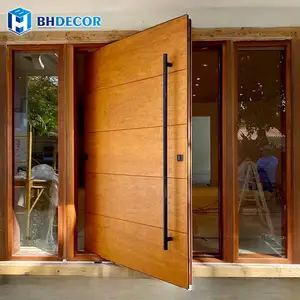 Trendy Villa House Single Small Thermal Break Urban Luxury Modern Soft Swing Entry Exterior Wood Pivot Door
