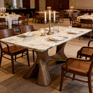 Tavolo da Pranzo Rettangolare Moderno di Lusso in Marmo con Base in Legno Massello di Noce Premium, Tavolo Postmoderno per <span class=keywords><strong>Soggiorno</strong></span> di Appartamento - Product Image 3