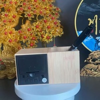 Réveil créatif en bois et PVC avec porte-stylo, contrôle acoustique, détection de l'heure mondiale, indication 24 heures, thermomètre et mouvement silencieux