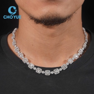 High Clarity <b>Emerald</b> Cut Moissanite Link Chain Tennis Chain Hip Hop Bling <b>Pendant</b> Unisex Luxury Wedding Gift Necklace - Product Image 6