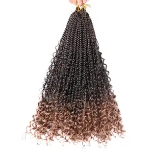 De moda diosa desordenado medio trenzas de caja con rizos extensiones de cabello bohemio trenzas de caja peinado de cola de caballo