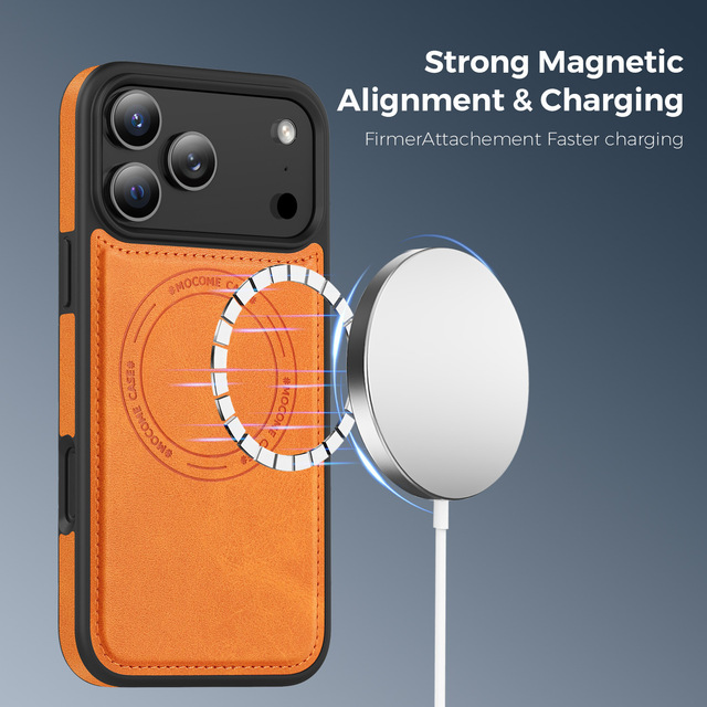 High Quality Leather N52 Magnetic Phone case for iPhone 16 14 15 17 Air Pro Max Wireless Charging Shockproof Protective Cover