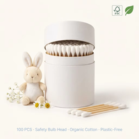 Bâtonnets de coton bio pour bébé, tête bulbe de sécurité, écologiques, biodégradables, doux pour les oreilles et le nez des nouveau-nés, certifiés FSC, personnalisables OEM