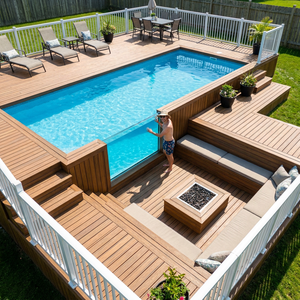 Children's Outdoor Fiberglass Ground Swimming <b>Pool</b>-UV Resistant Durable Eco-Friendly Easy Install Rectangle Shape Family Use SPA - Product Image 1