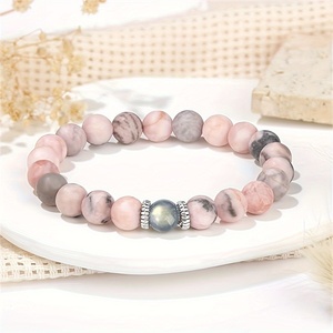 Bracciale con perline a forma di sfera in Pietra di Luna e Diaspro Zebra Rosa, Gioielli Artigianali da Donna per Anniversario - Product Image 6