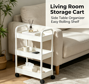 Étagère de rangement roulante à 3 niveaux blanche, chariot utilitaire en plastique, organisateur de sol pour salle de bain, salon, usage domestique - Product Image 4