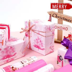 Venta al por mayor de alta calidad 80g 43*300cm papel de embalaje rosa de Navidad papel de regalo - Product Image 3