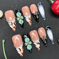 Ongles artificiels Y2K en gel UV sculpté motif floral, épais, en acrylique, faits à la main, à presser, réutilisables, 10 pièces, pour manucure glamour