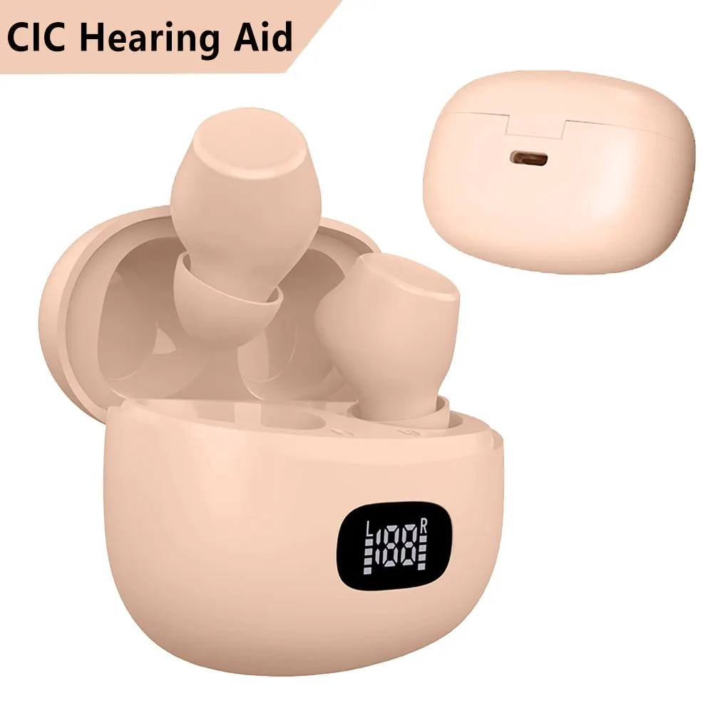 OTCデジタルCIC医療ITE補聴器充電式デバイスは、補聴器乾燥機を備えた高齢者には見えません