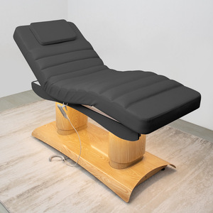 Modern Beauty Salon Furniture Leather Massage <b>Table</b> Wood Grain Cylinder Base Electric Velvet Facial Spa Lash Bed - Product Image 3