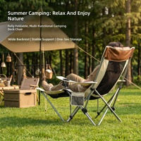 Fauteuil inclinable d'extérieur en fer - Chaise longue de camping pliable et portable avec réglage à quatre positions et plateau latéral pour les siestes au bureau
