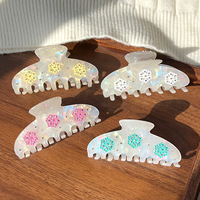 Barrette à cheveux en acétate de grande taille avec des flocons de neige en relief de style européen et américain, remplis d'encre, clips de luxe, strass