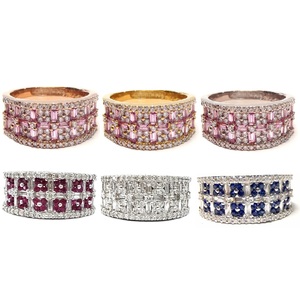 Nouveauté : Bague large en or rose 18 carats avec diamants baguette et saphir rose, design en matériaux spéciaux, idéale pour un cadeau de fête des Mères - Product Image 4