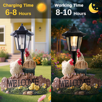 Lampe de jardin familiale solaire en forme de poulet, statue de coq, de poule et de poussins en résine avec inscription « BIENVENUE », décoration de patio extérieur pour la cour et la pelouse