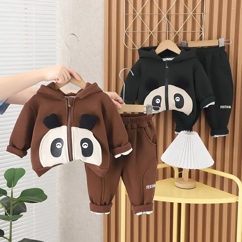 2023 printemps nouveau-né bébé tenue coton gaufré dessin animé ours imprimé à capuche pantalon 2 pièces enfant en bas âge vêtements ensemble décontracté vêtements pour bébés