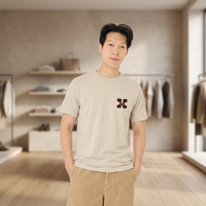 Camiseta de Algodón Beige para Hombre, Manga Corta, Cuello Redondo, Corte Regular Informal, Tejido Transpirable, Estampado Serigrafiado - Product Image 5