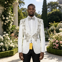 Costume homme 2 pièces fait main avec strass, veste blazer à simple boutonnage et pantalon, tenue de soirée scintillante à sequins pour mariage et fête