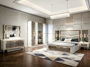 סט ריהוט לחדר שינה אמריקאי מראה לבן, קווין סייז, קינג סייז, צרפתי, איטלקי, מלא, לנערות, מלון, עץ, יוקרתי, מודרני - Product Image 1