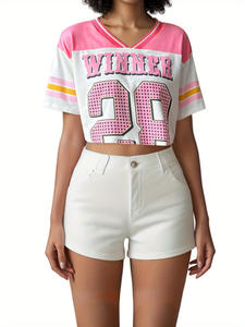 Camiseta informal de manga corta con cuello en V para mujer, Camiseta deportiva de fútbol <span class=keywords><strong>NFL</strong></span>, camiseta de fútbol, <span class=keywords><strong>camisetas</strong></span> cortas - Product Image 5