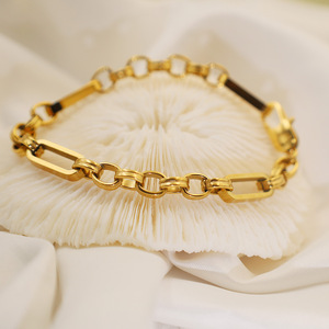 European American Style Gold Stainless Steel Chain Bracelet Women's Jewelry Geometric Cross Design Fashion Link Bracelet - Product Image 1