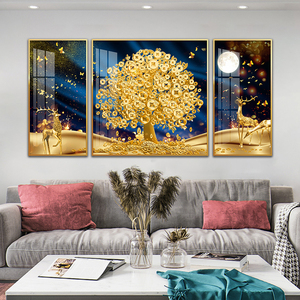 Ciervo dorado y lingote árbol abstracto animal pintura estilo chino <span class=keywords><strong>3</strong></span> <span class=keywords><strong>piezas</strong></span> pared arte imagen impresión lienzo y carteles regalo - Product Image 3