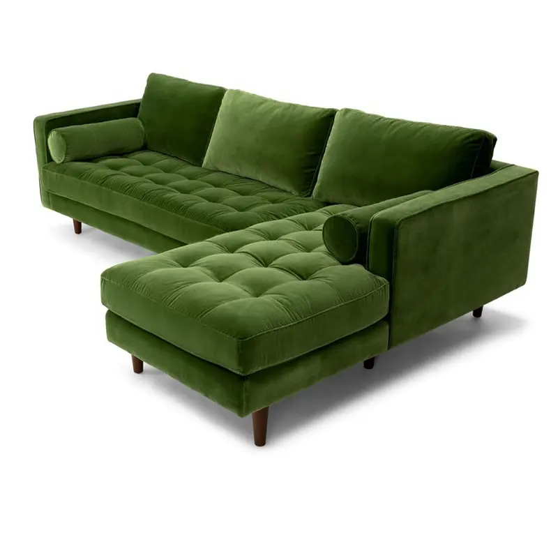 Terciopelo sofá de la esquina de tela habitación en forma de L esquina sofá cama