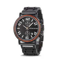Jam Tangan Kayu Sport Mewah Kronograf Tampilan Tanggal Dial Kaca Tahan Air Stopwatch