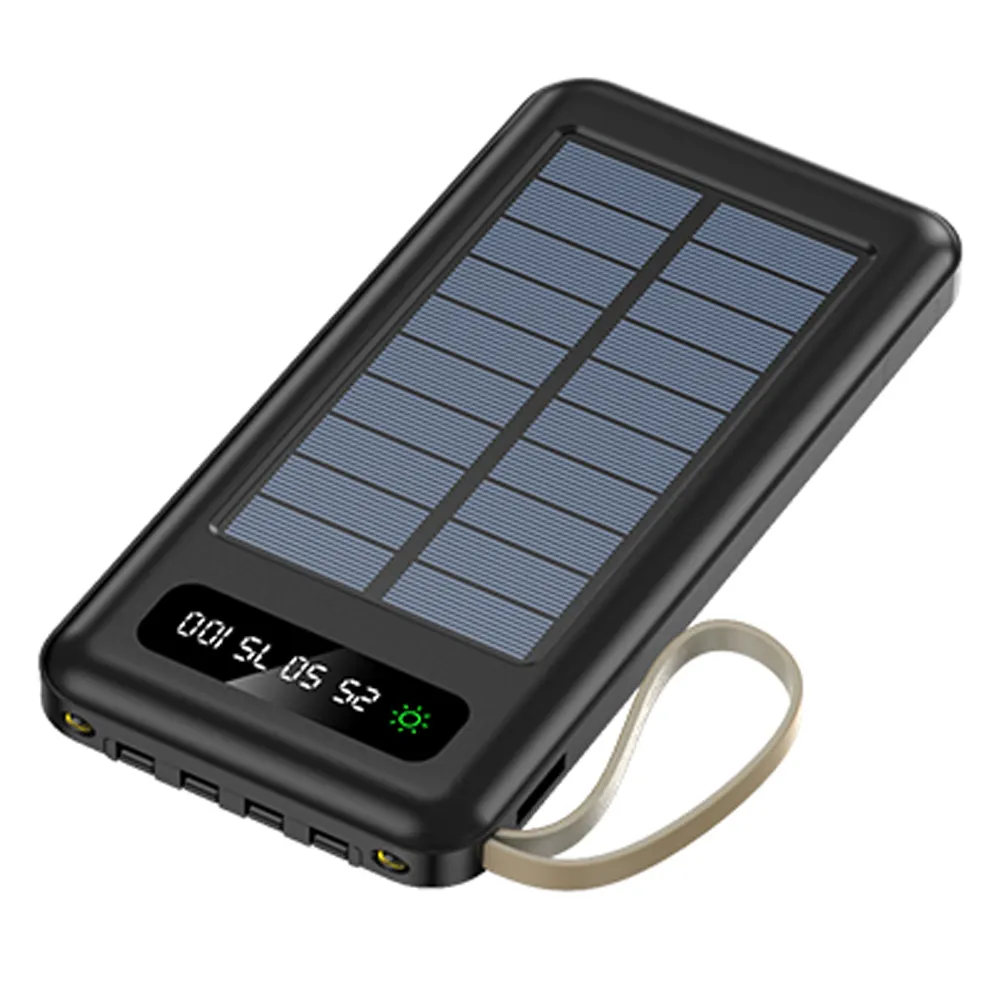 Solar Power Bank 20000MAH dilengkapi dengan dudukan ponsel, 1 hingga 4 kabel Logo kustom, bank daya surya 10000mah