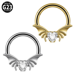 Anneau segmenté G23 en titane avec cœur aile <span class=keywords><strong>de</strong></span> chauve-souris et zircon cubique, bijou <span class=keywords><strong>de</strong></span> piercing gothique pour le <span class=keywords><strong>nez</strong></span> et l'oreille - Product Image 1