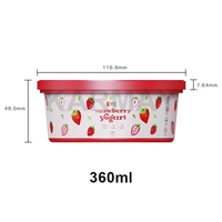 Mini boîte d'emballage de yaourt glacé IML ronde 250g 360ml bac à crème glacée recyclable avec couvercle bac à yaourt avec petite cuillère
