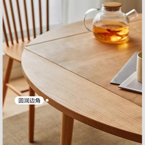 Juego de mesa de comedor extensible de madera maciza nórdica de 6 piezas, madera de cerezo, redonda y cuadrada, convertible para casas pequeñas, sala de estar - Product Image 4