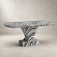 Table à manger moderne de luxe en faux marbre zèbre 1,8 m, finition mate, table de cuisine en marbre artificiel à âme en pierre pour villa, personnalisable