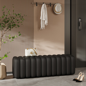 Entryway Storage Stool Black Leather Modern Design <b>Shoe</b> <b>Rack</b> <b>Bench</b> For Bedroom Living Room Fitting Room Seating - Product Image 1