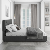 Cadre de lit de luxe moderne taille Queen Kainice Lit rembourré simple personnalisé en bois massif pour rangement dans un petit appartement