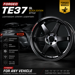 ล้อฟอร์จ Rays TE37 SL Black Edition Style ขนาด 15-20 นิ้ว 5x100 5x112 5x114.3 สำหรับ GTR Supra BMW Audi Tesla WRX - Product Image 1