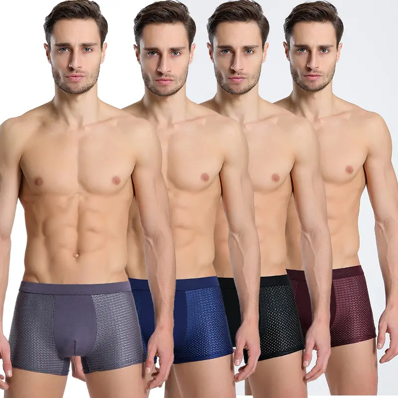 Benutzer definiertes Logo Nahtlose Seide Boxer Herren Unterwäsche U Convex Herren Solid Nylon Boxershorts Großhandel Männliche Unterhosen Big Size XXXXL