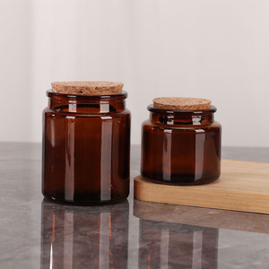 Venta caliente 100mL 200ml tarro de vela de vidrio marrón ámbar con tapas de corcho decoración del hogar contenedores de velas tarros de soporte - Product Image 1