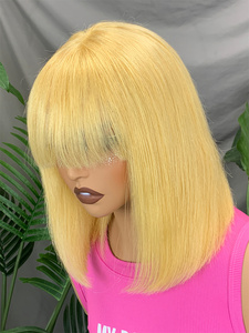 Peluca FH Corta y Lisa con Flequillo, Peluca de Cabello Humano con Frente de Encaje 13x3x4 - Product Image 5