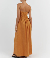 Nouvelle Robe d'été décontractée en lin naturel écologique, sans manches, à bretelles, avec poches latérales et fermeture éclair invisible au dos pour femme