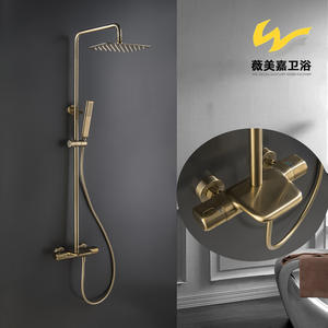 Ensemble de robinet de douche mural en cascade thermostatique en cuivre massif brossé or luxueux, avec douchette de plafond, design personnalisé - Product Image 2